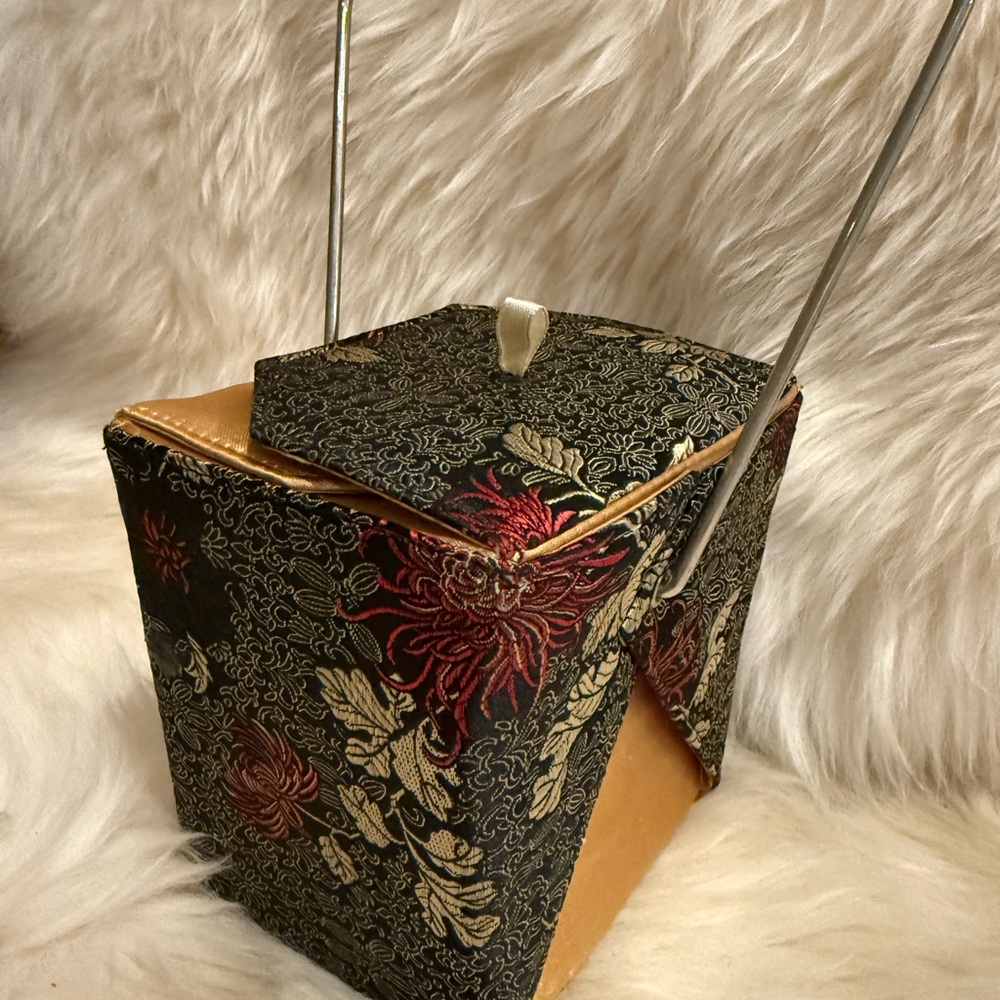 Yans of New York Elegant and Fun Chinese Take Out Floral Brocade Box Bag